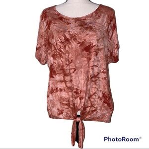 Ruby Rd. PL must haves tie dye tie front stretch jersey top extended cap sleeves